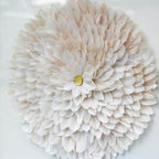 Cream White Layered Feather Dimensional Flower Framed Wall Art for Luxury Home & Hotel