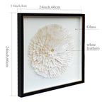Handmade Natural White Feather Flower Black Gold Trim Shadow Box Wall Decor