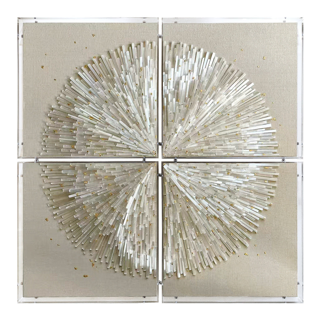 4 Panel Handmade Natural Selenite Crystal Acrylic Shadow Box Wall Sculpture Se