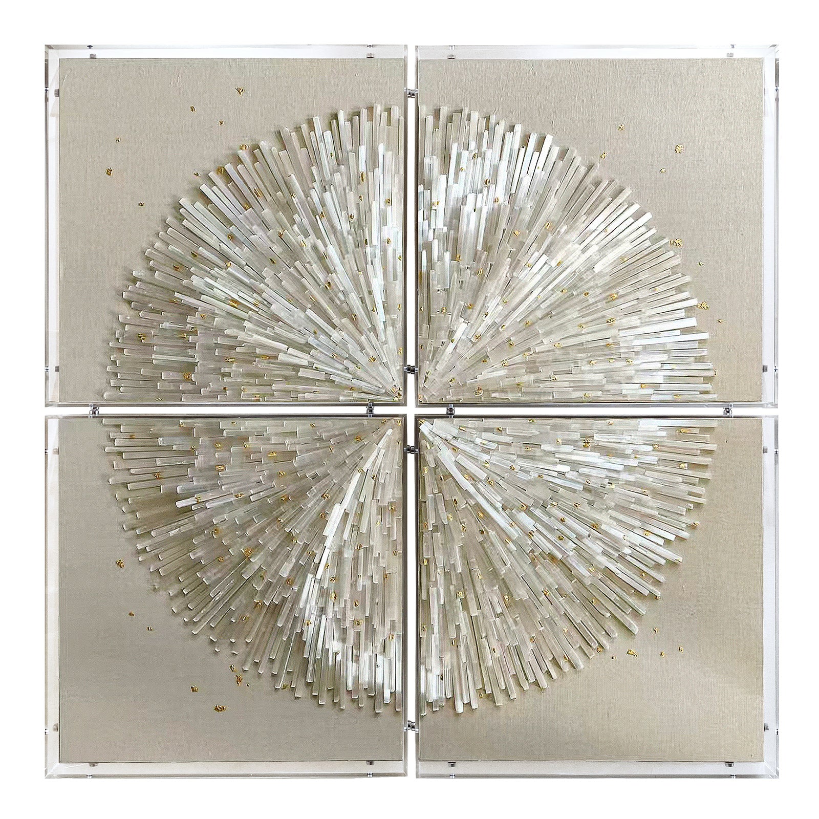 4 Panel Handmade Natural Selenite Crystal Acrylic Shadow Box Wall Sculpture Se