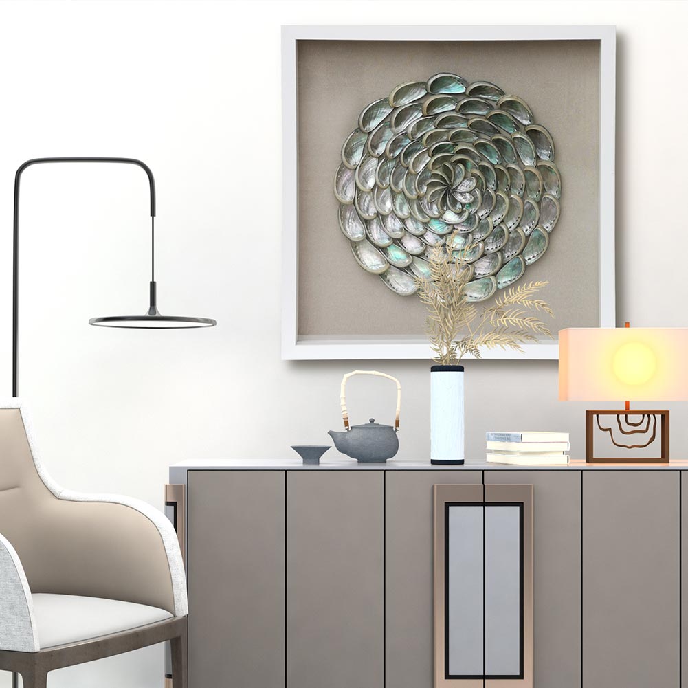 Abalone Shell Shadow Box | 60×60 cm | Iridescent Ocean Art | HD Glass