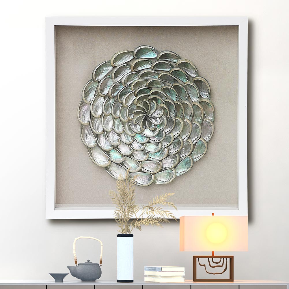 Abalone Shell Shadow Box | 60×60 cm | Iridescent Ocean Art | HD Glass