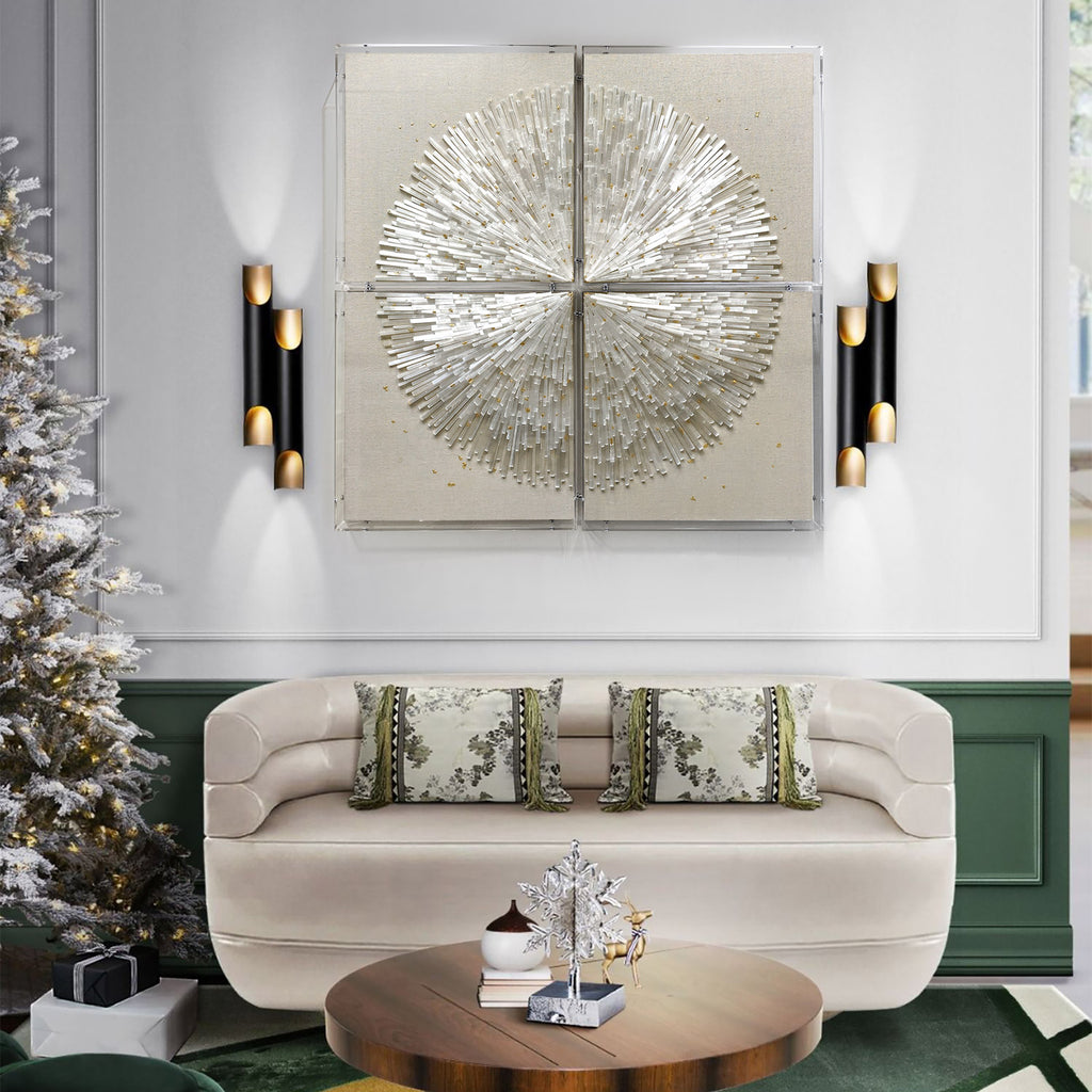 Radial Sunburst Crystal Dimensional Framed Wall Art for Luxury Hotel Interior Decor