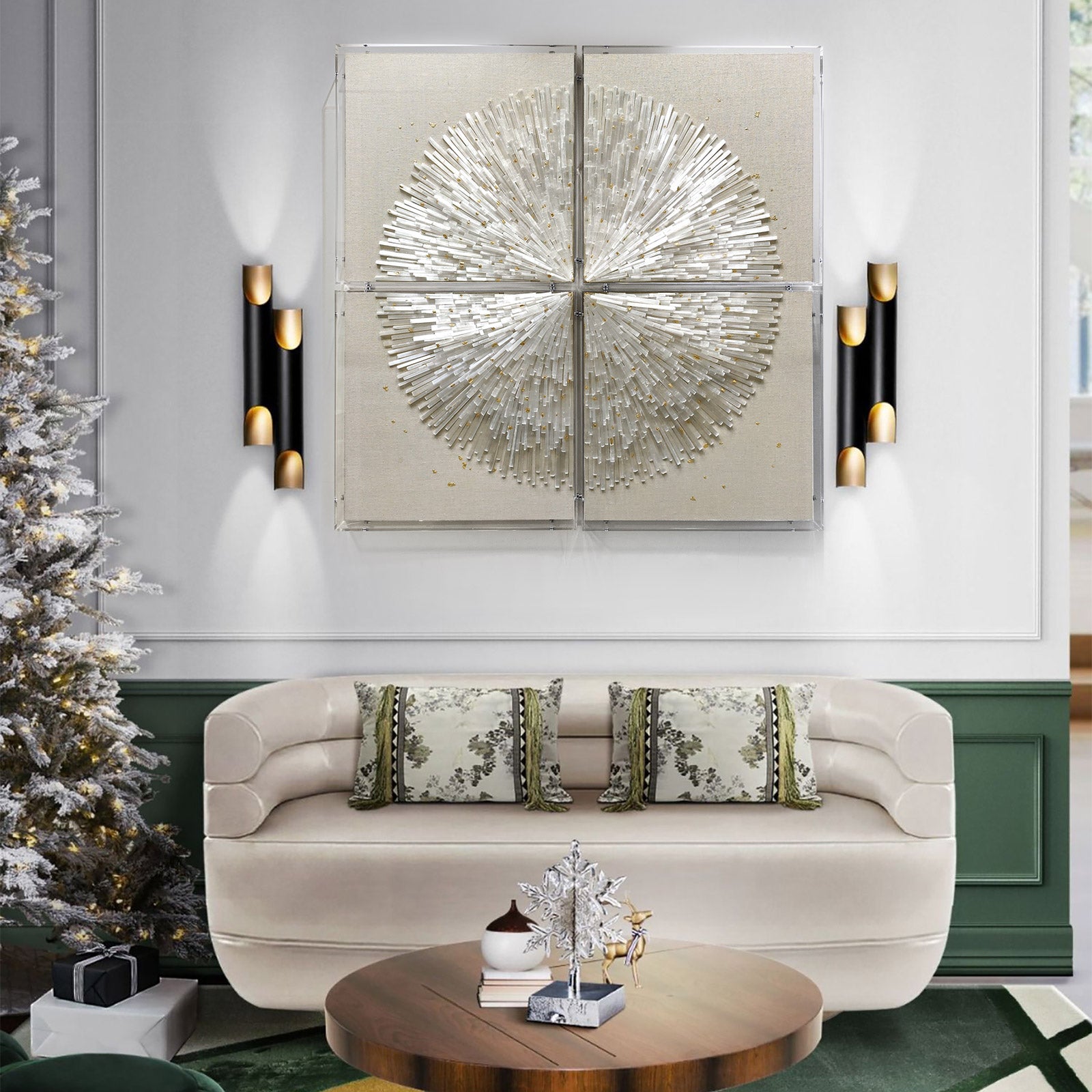 Radial Sunburst Crystal Dimensional Framed Wall Art for Luxury Hotel Interior Decor