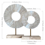 Natural White Calcite Sphere Sculpture Pair | Travertine Base & Metal Rod