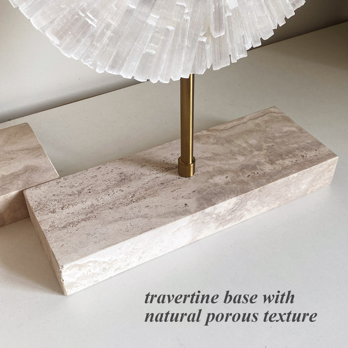 Natural White Calcite Sphere Sculpture Pair | Travertine Base & Metal Rod