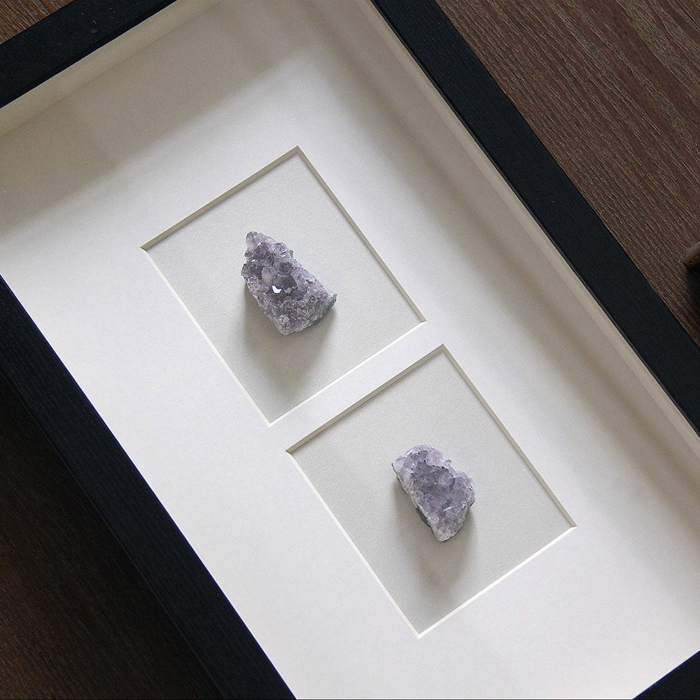Black framed purple crystal mineral shade box