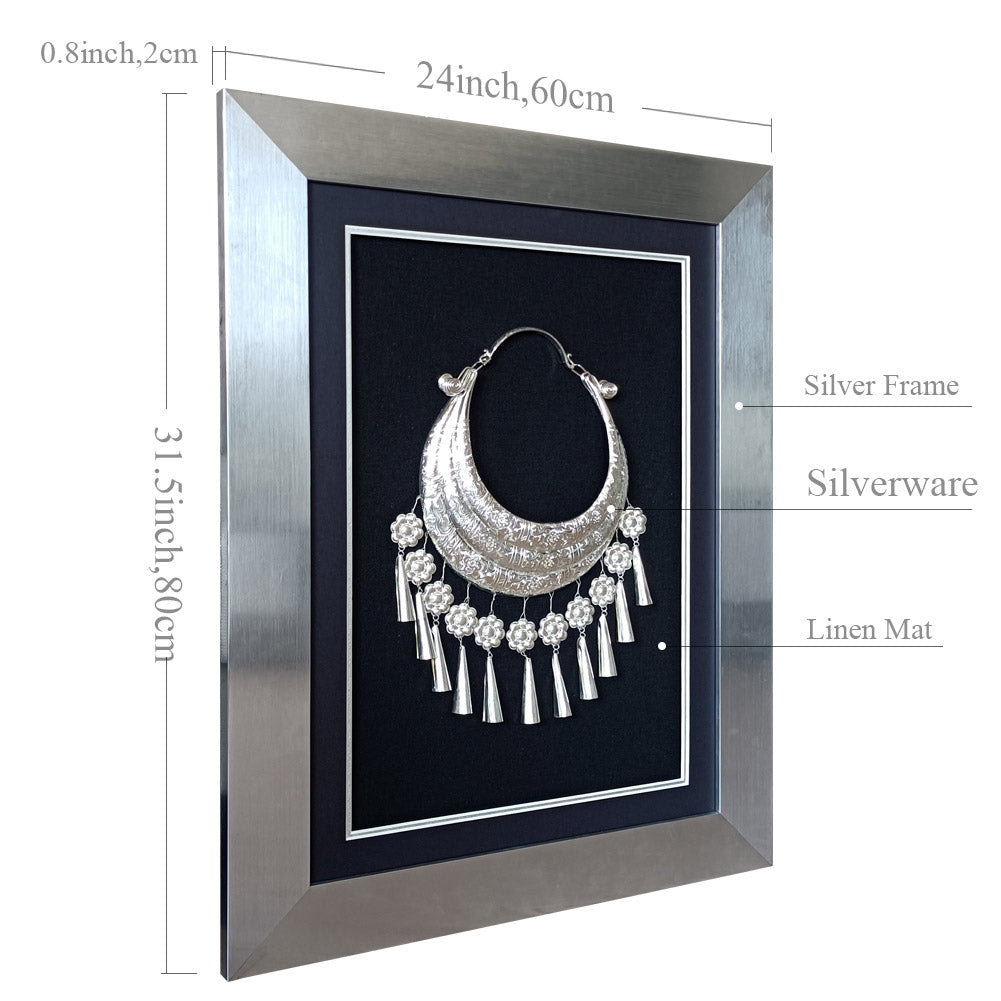 Miao Silver Wall Art | Hand-Hammered Ethnic Luxury | Silver Frame 60×80cm
