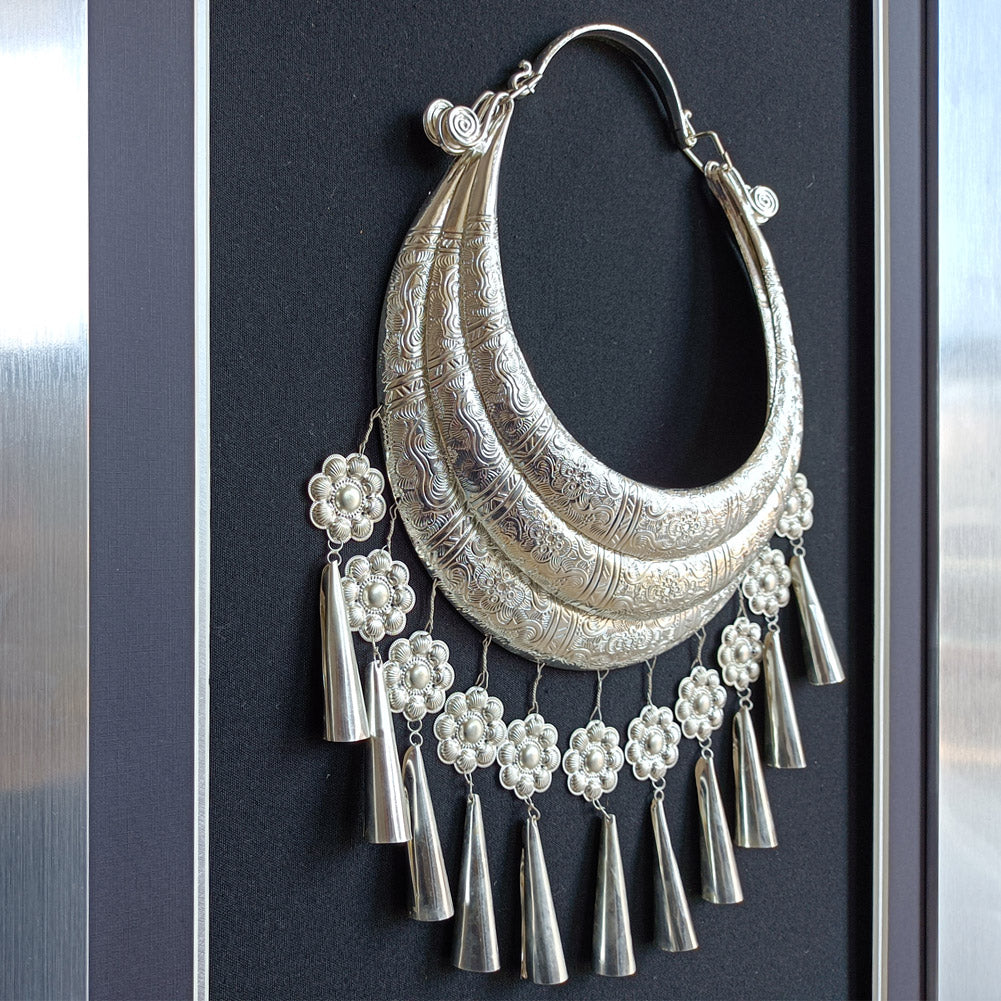 Miao Silver Wall Art | Hand-Hammered Ethnic Luxury | Silver Frame 60×80cm