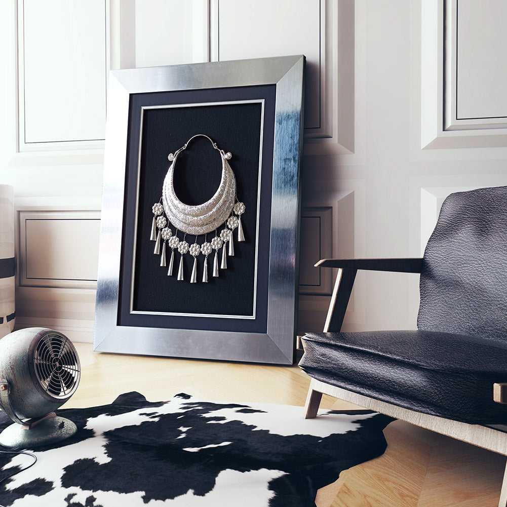 Miao Silver Wall Art | Hand-Hammered Ethnic Luxury | Silver Frame 60×80cm