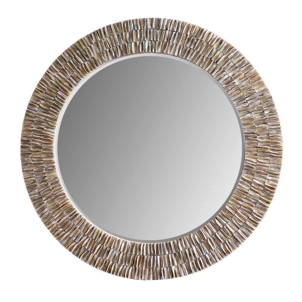 31.5inch Round Capiz Shell Mirror Handmade Circle Mosaic Pearl Wall Art for Corridor,Living Rooms,Bedrooms wall Decor Framed Wall Mirror