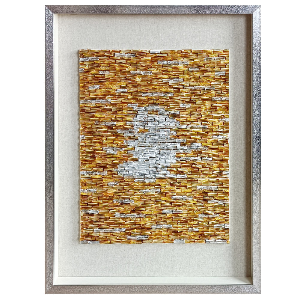 Vertical Handmade Gold Silver Capiz Shell Wall Art | Custom Hotel & Club Framed Decor