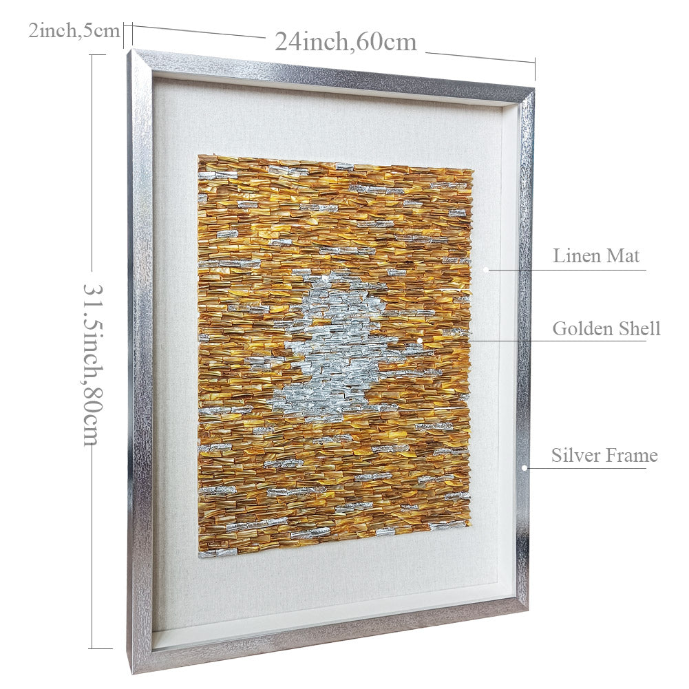 Vertical Handmade Gold Silver Capiz Shell Wall Art | Custom Hotel & Club Framed Decor
