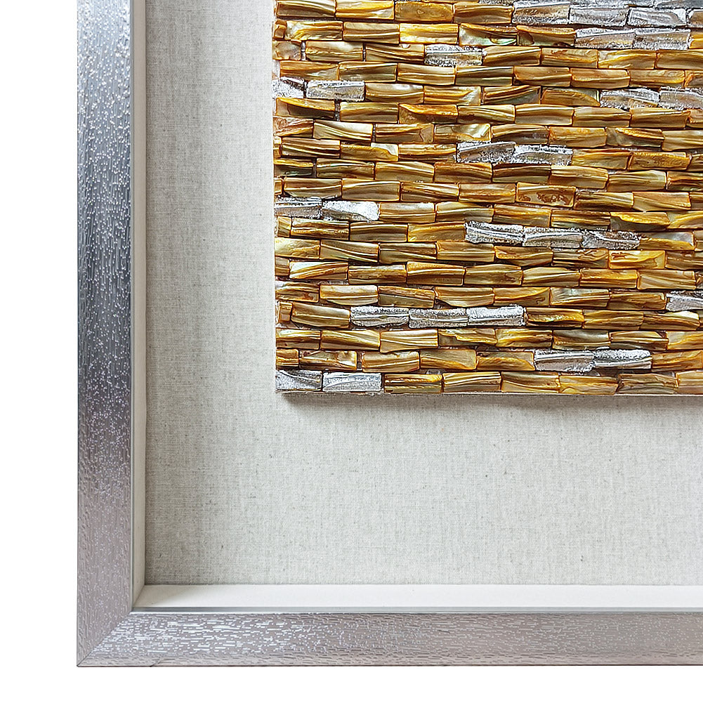 Vertical Handmade Gold Silver Capiz Shell Wall Art | Custom Hotel & Club Framed Decor