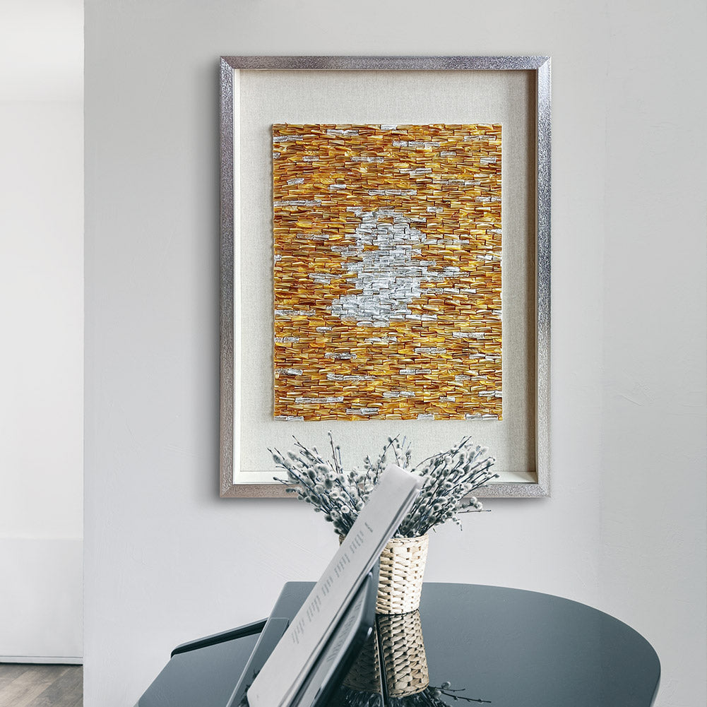 Vertical Handmade Gold Silver Capiz Shell Wall Art | Custom Hotel & Club Framed Decor