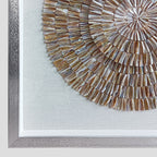 Mother of pearl shell wall art side view showing silver frame depth and glass front
