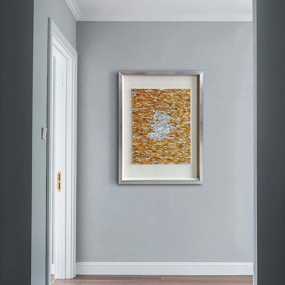 Vertical Handmade Gold Silver Capiz Shell Wall Art | Custom Hotel & Club Framed Decor