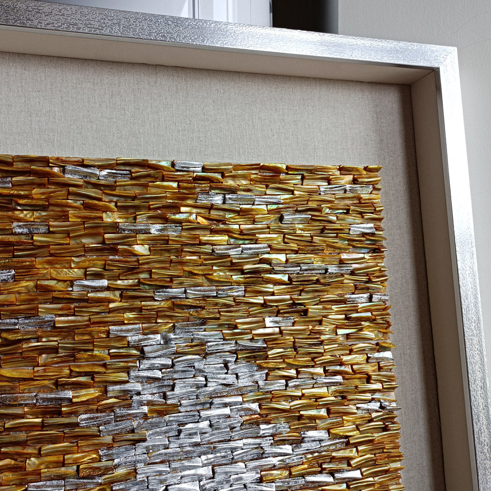 Vertical Handmade Gold Silver Capiz Shell Wall Art | Custom Hotel & Club Framed Decor