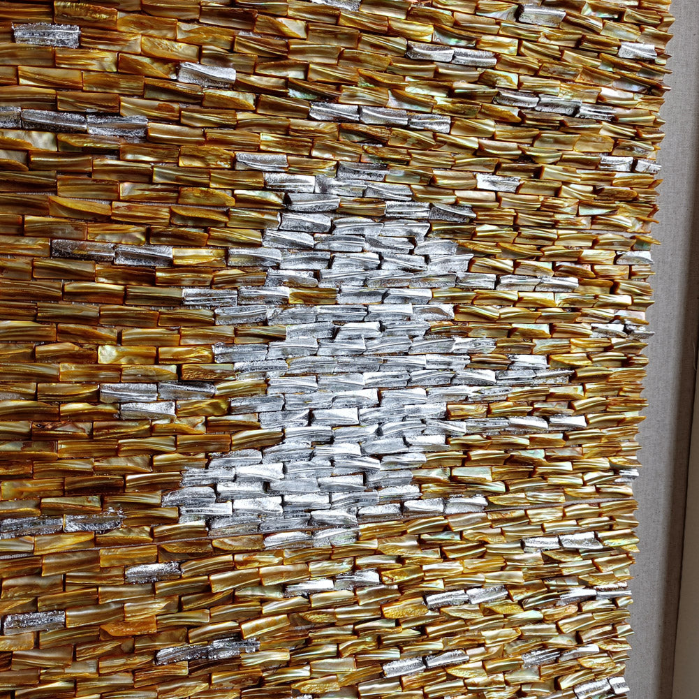 Vertical Handmade Gold Silver Capiz Shell Wall Art | Custom Hotel & Club Framed Decor