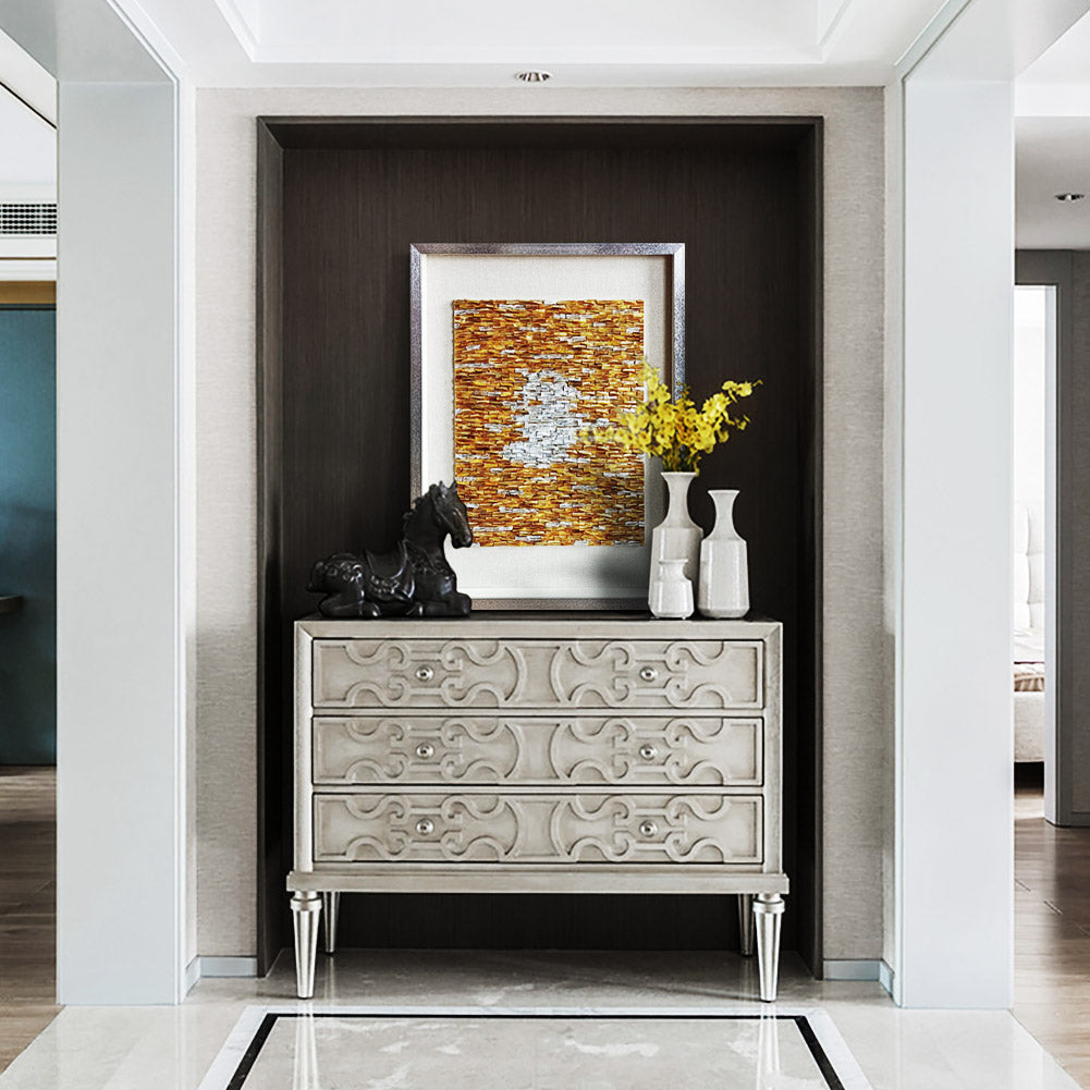Vertical Handmade Gold Silver Capiz Shell Wall Art | Custom Hotel & Club Framed Decor