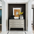 Vertical Handmade Gold Silver Capiz Shell Wall Art | Custom Hotel & Club Framed Decor