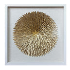 Handcrafted Golden Feather Sunburst Wall Art, White Framed Shadow Box Decor