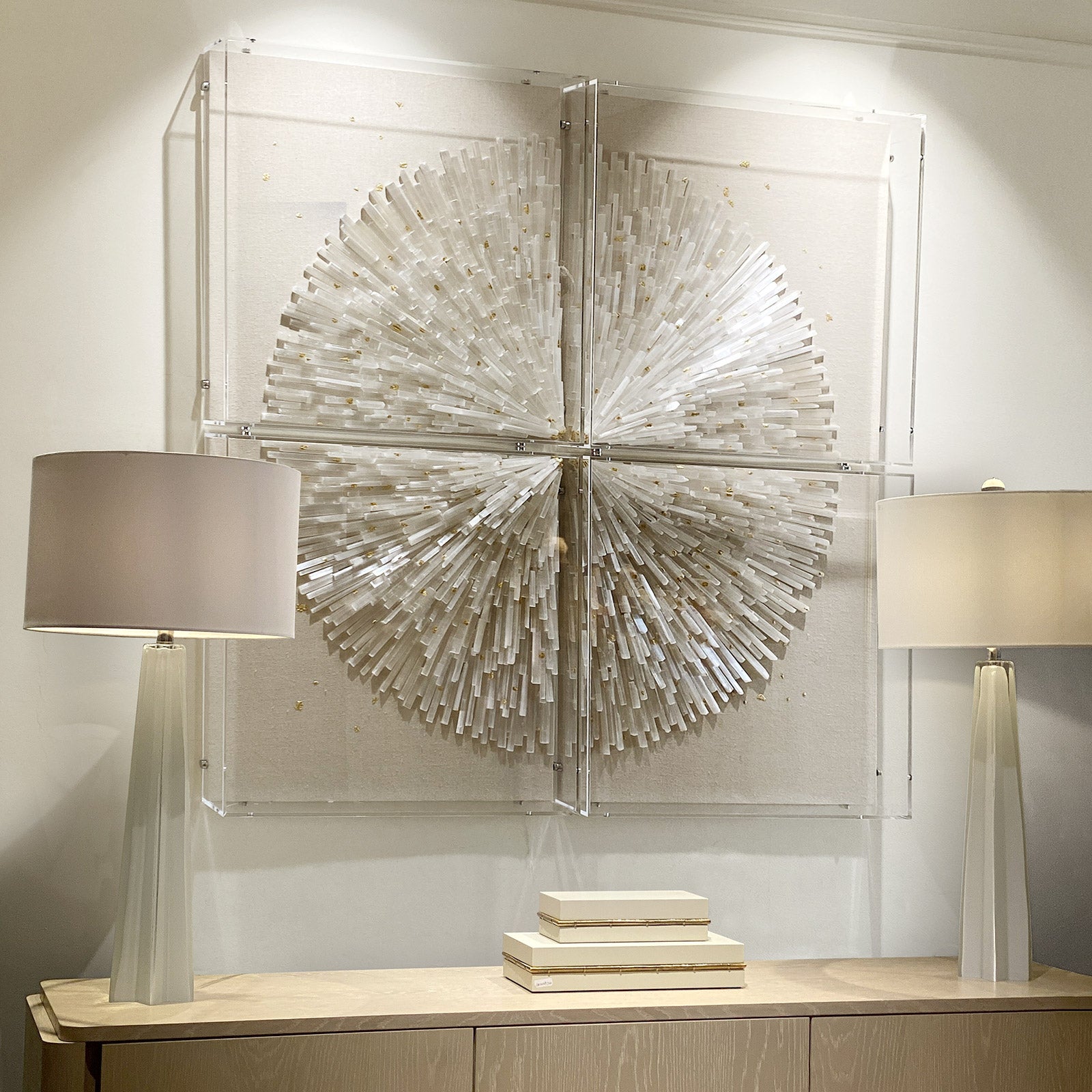 Custom Split Selenite Shadow Box Wall Decor for High-end Spa & Villa Decoration