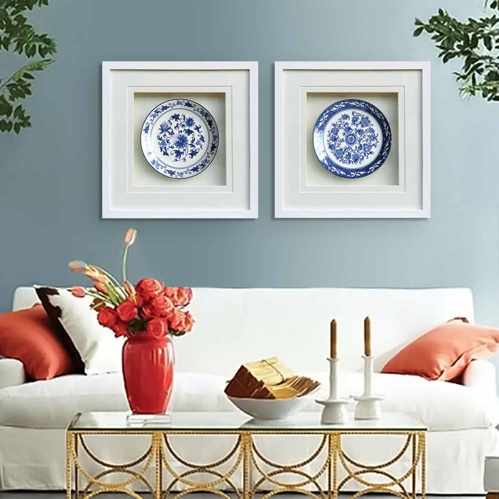 Ceramic Art Shadow Box | 50×50 cm | White Frame | HD Glass
