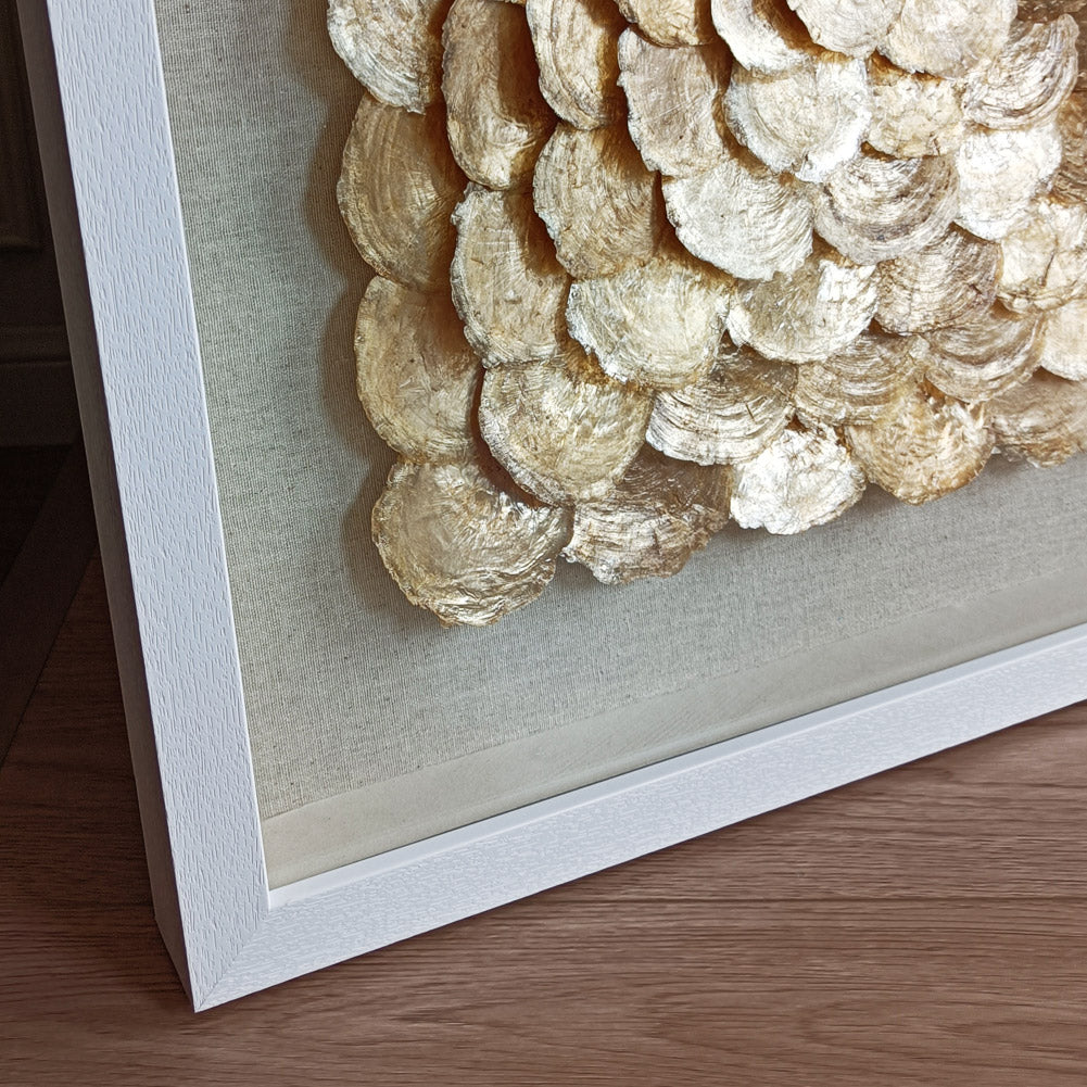 3D Handmade Golden Capiz Shell Shadow Box Wall Sculpture Custom Hotel Lobby Wall Decor