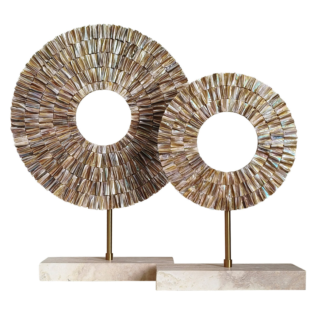 Mother of Pearl Sunburst Sculpture Set | 2-Piece Luxury Table Decor