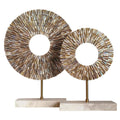 Mother of Pearl Sunburst Sculpture Set | 2-Piece Luxury Table Decor