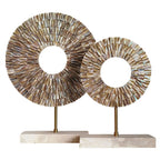 Mother of Pearl Sunburst Sculpture Set | 2-Piece Luxury Table Decor