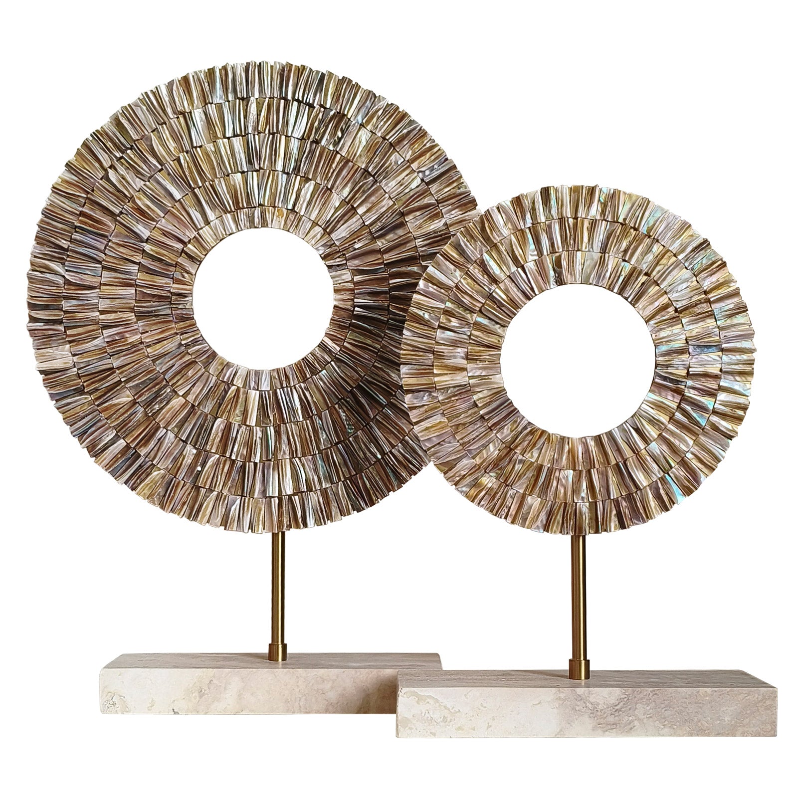 Mother of Pearl Sunburst Sculpture Set | 2-Piece Luxury Table Decor