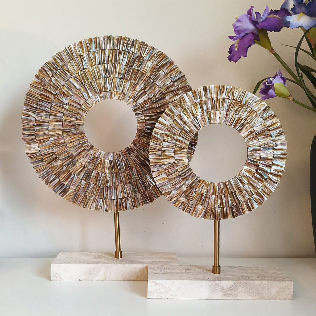 Mother of Pearl Sunburst Sculpture Set | 2-Piece Luxury Table Decor