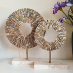 Mother of Pearl Sunburst Sculpture Set | 2-Piece Luxury Table Decor