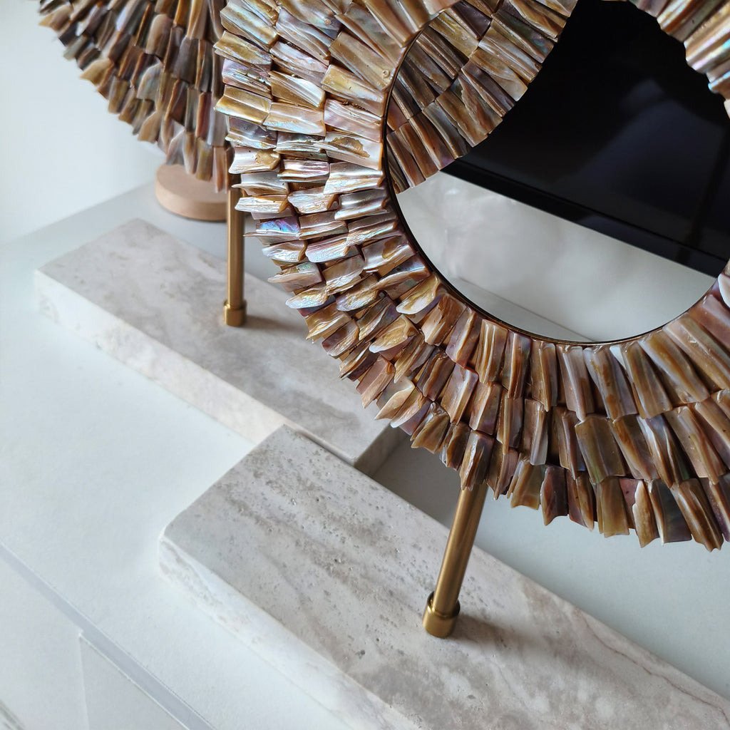 Mother of Pearl Sunburst Sculpture Set | 2-Piece Luxury Table Decor