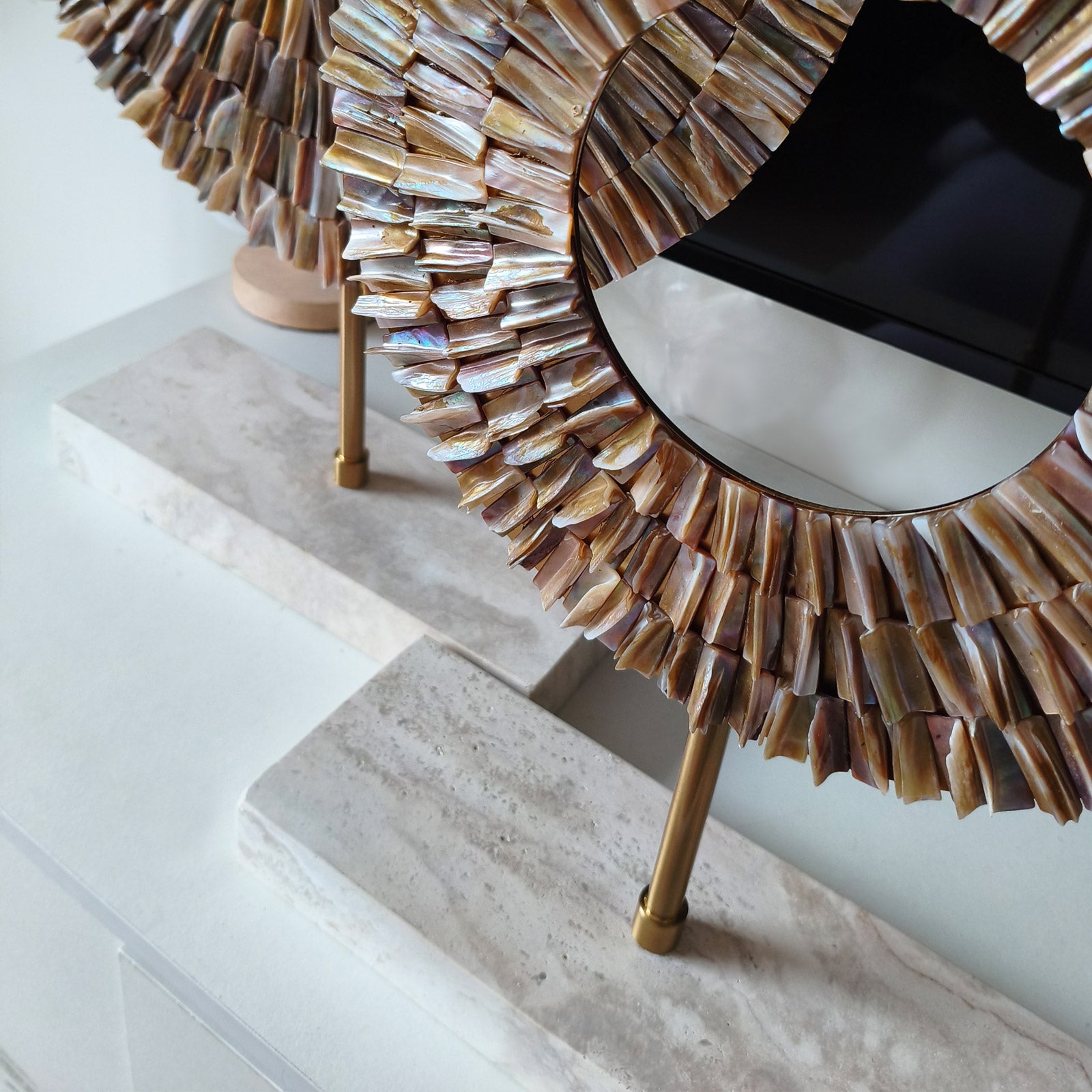 Mother of Pearl Sunburst Sculpture Set | 2-Piece Luxury Table Decor