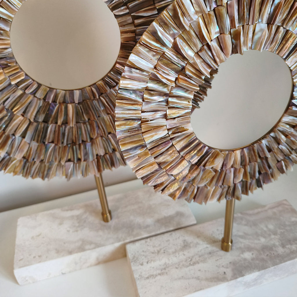 Mother of Pearl Sunburst Sculpture Set | 2-Piece Luxury Table Decor