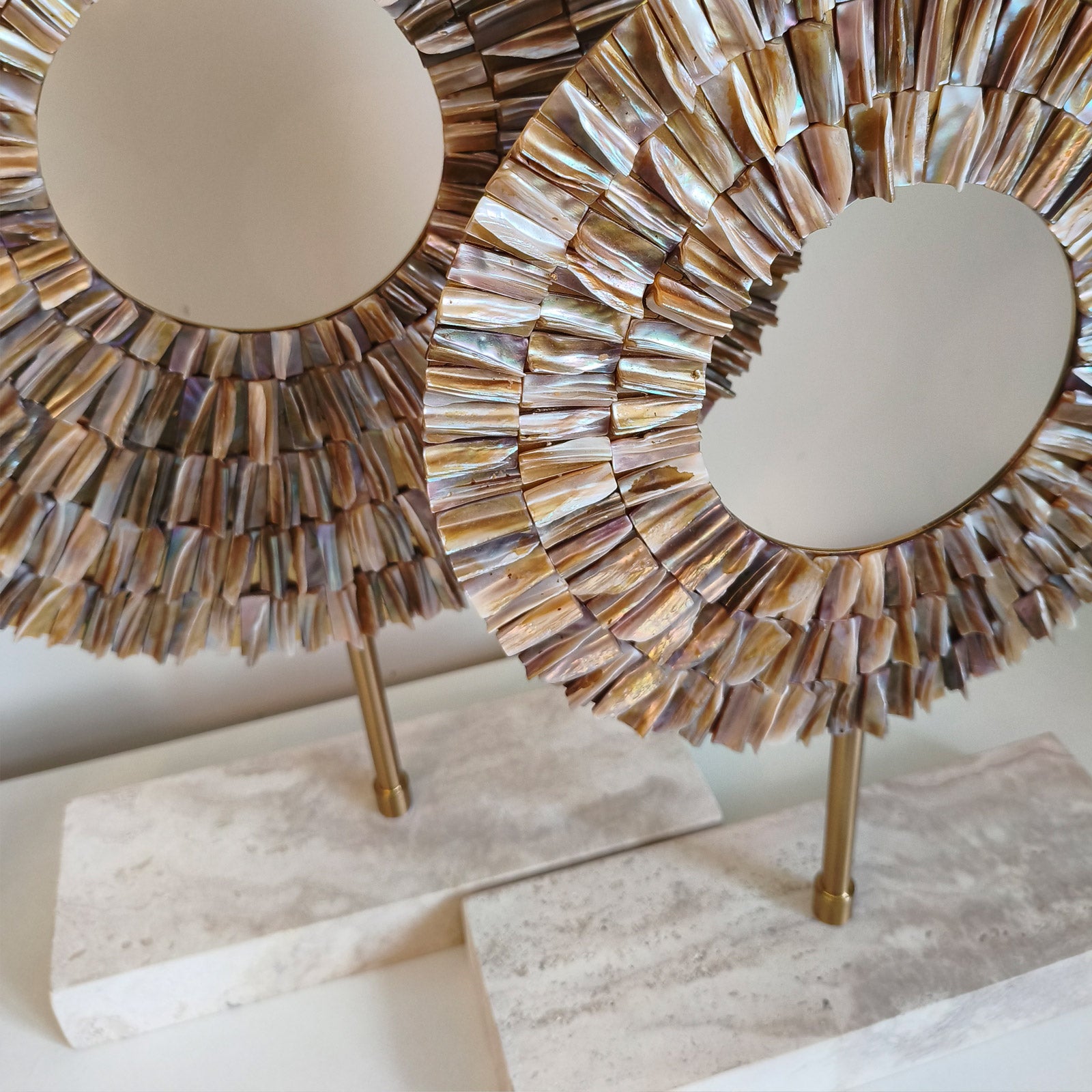 Mother of Pearl Sunburst Sculpture Set | 2-Piece Luxury Table Decor