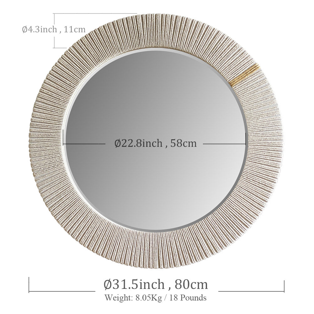 Rope-Wrapped Round Wall Mirror | 80cm | Natural Coastal Decor