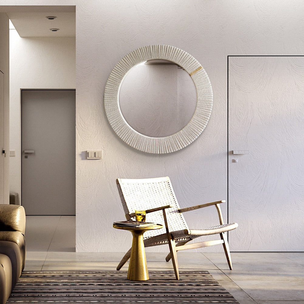 Rope-Wrapped Round Wall Mirror | 80cm | Natural Coastal Decor