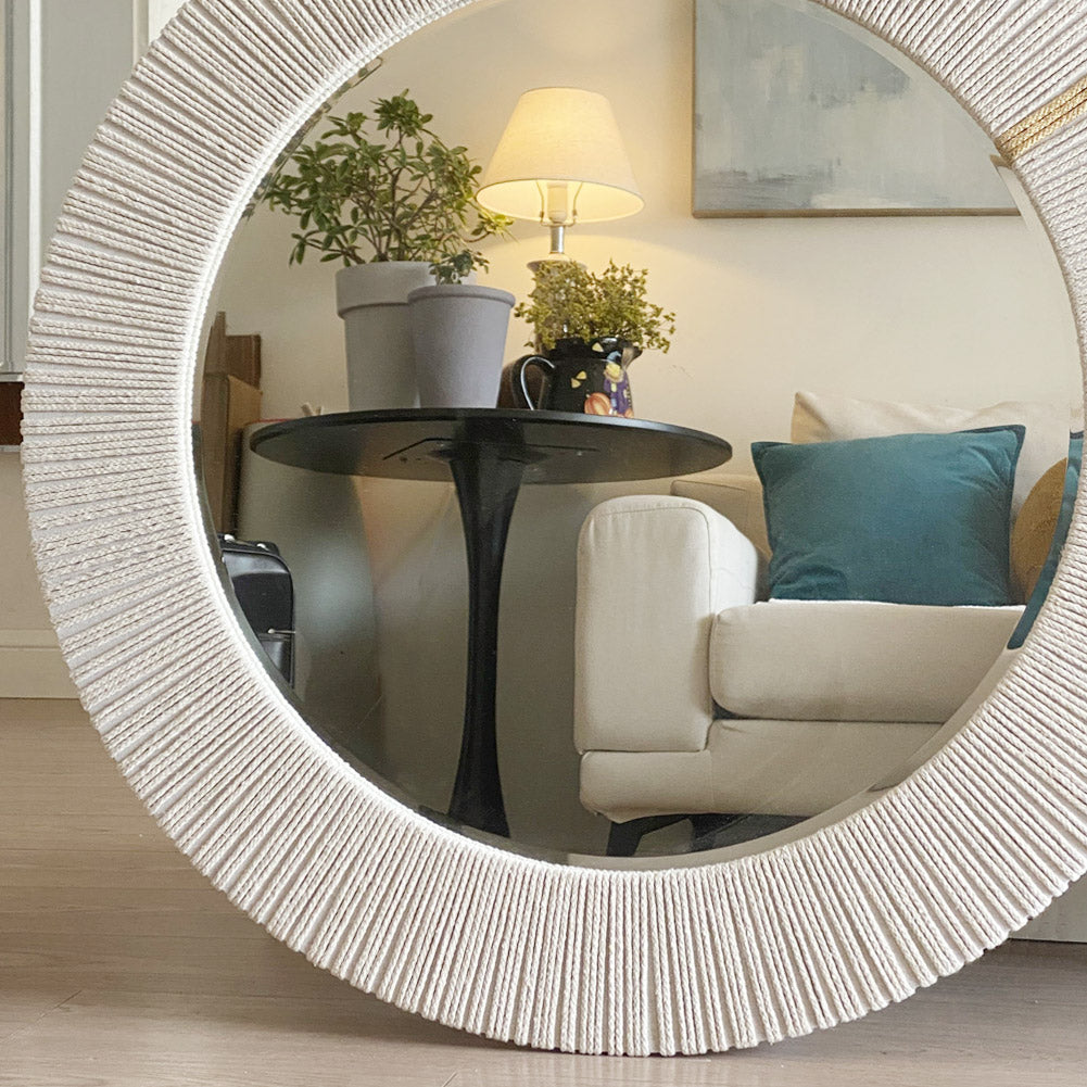 Rope-Wrapped Round Wall Mirror | 80cm | Natural Coastal Decor