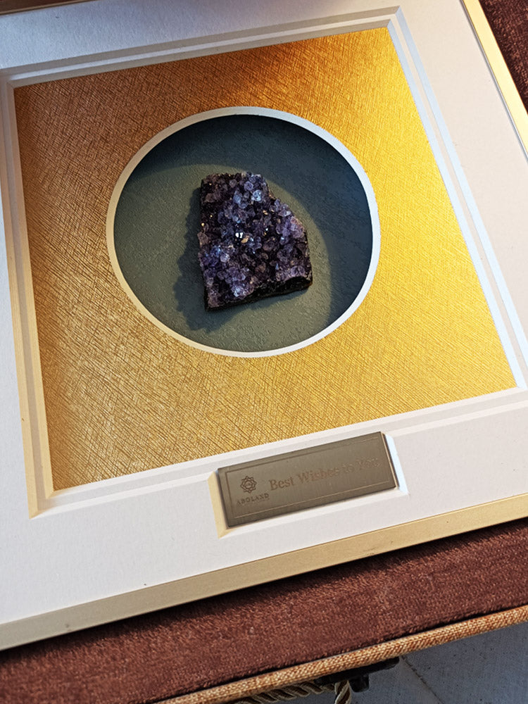 Purple crystal shadow box as desk ornament and luxury office decor