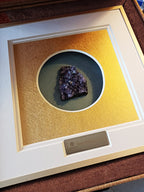 Amethyst geode shadow box bookshelf decor, natural purple crystal display piece