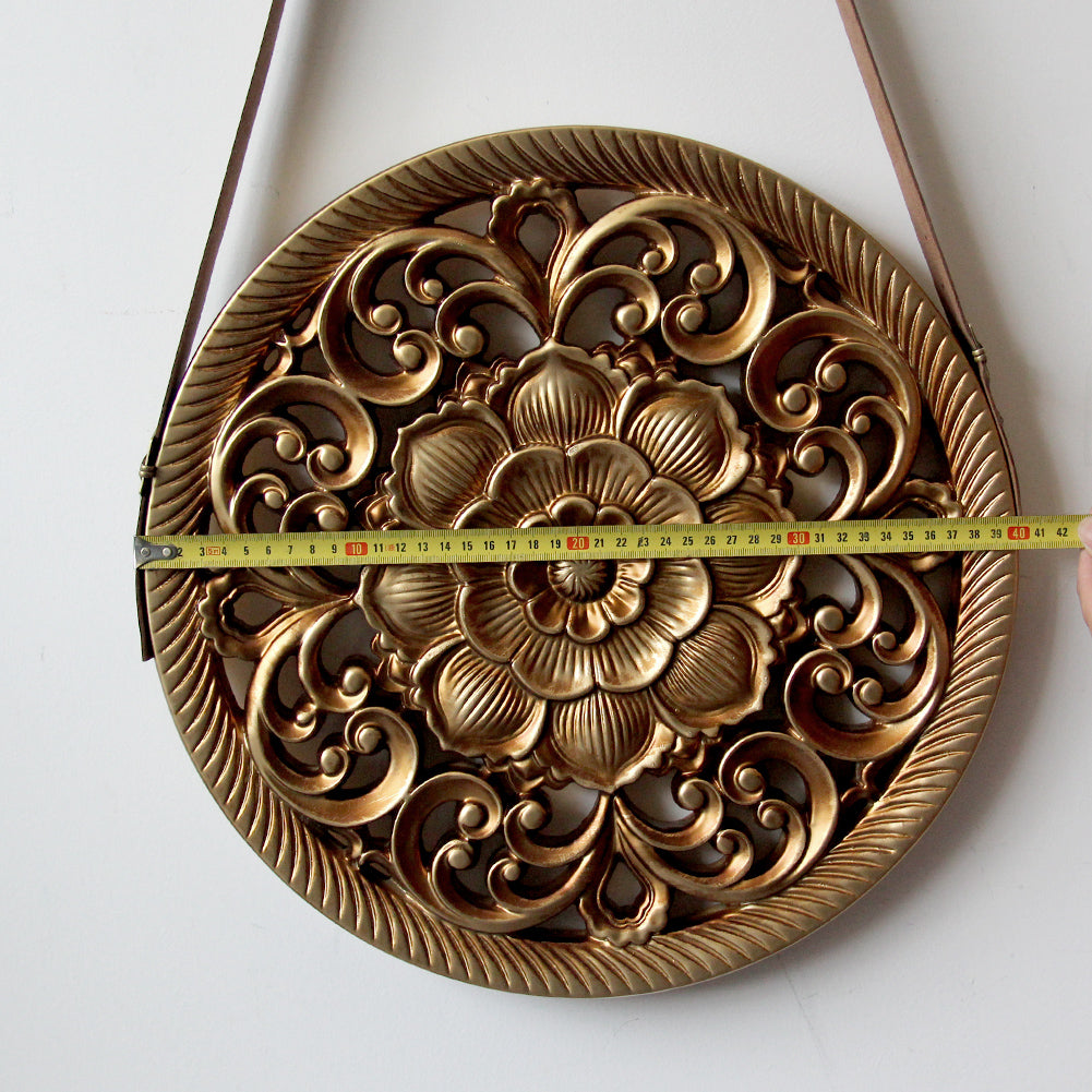 Handcrafted Lotus MDF Wall Hanging | Leather Strap & Rivet | Bohemian Wall Decor