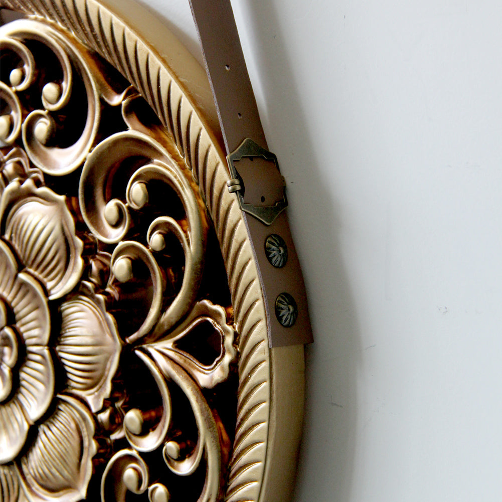 Handcrafted Lotus MDF Wall Hanging | Leather Strap & Rivet | Bohemian Wall Decor