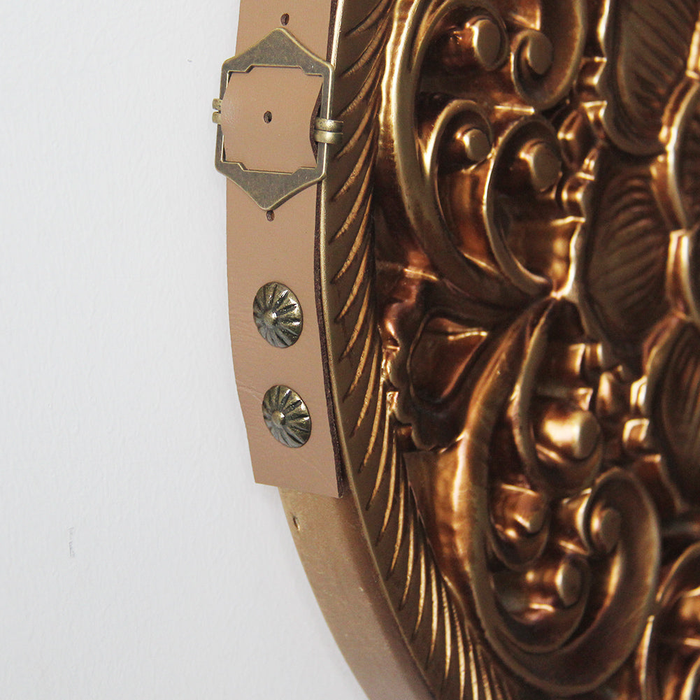 Handcrafted Lotus MDF Wall Hanging | Leather Strap & Rivet | Bohemian Wall Decor