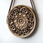 Handcrafted Lotus MDF Wall Hanging | Leather Strap & Rivet | Bohemian Wall Decor