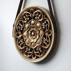 Handcrafted Lotus MDF Wall Hanging | Leather Strap & Rivet | Bohemian Wall Decor