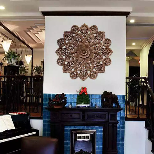 30" Hand-Carved Lotus Wall Art | Zen MDF Wood wall Sculpture for Spa & Meditation Spaces
